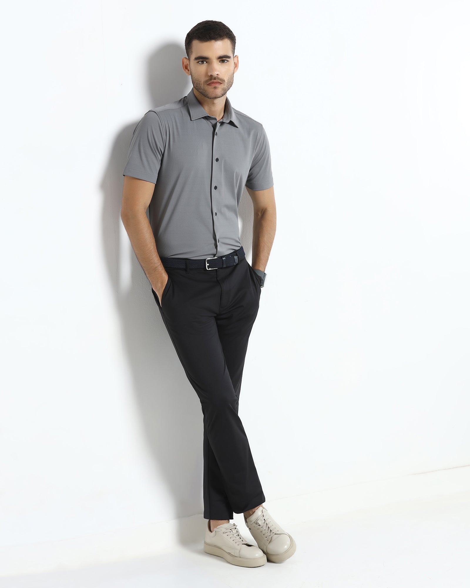 Grey Half Sleeve TechPro Stripe Shirt - Lunar