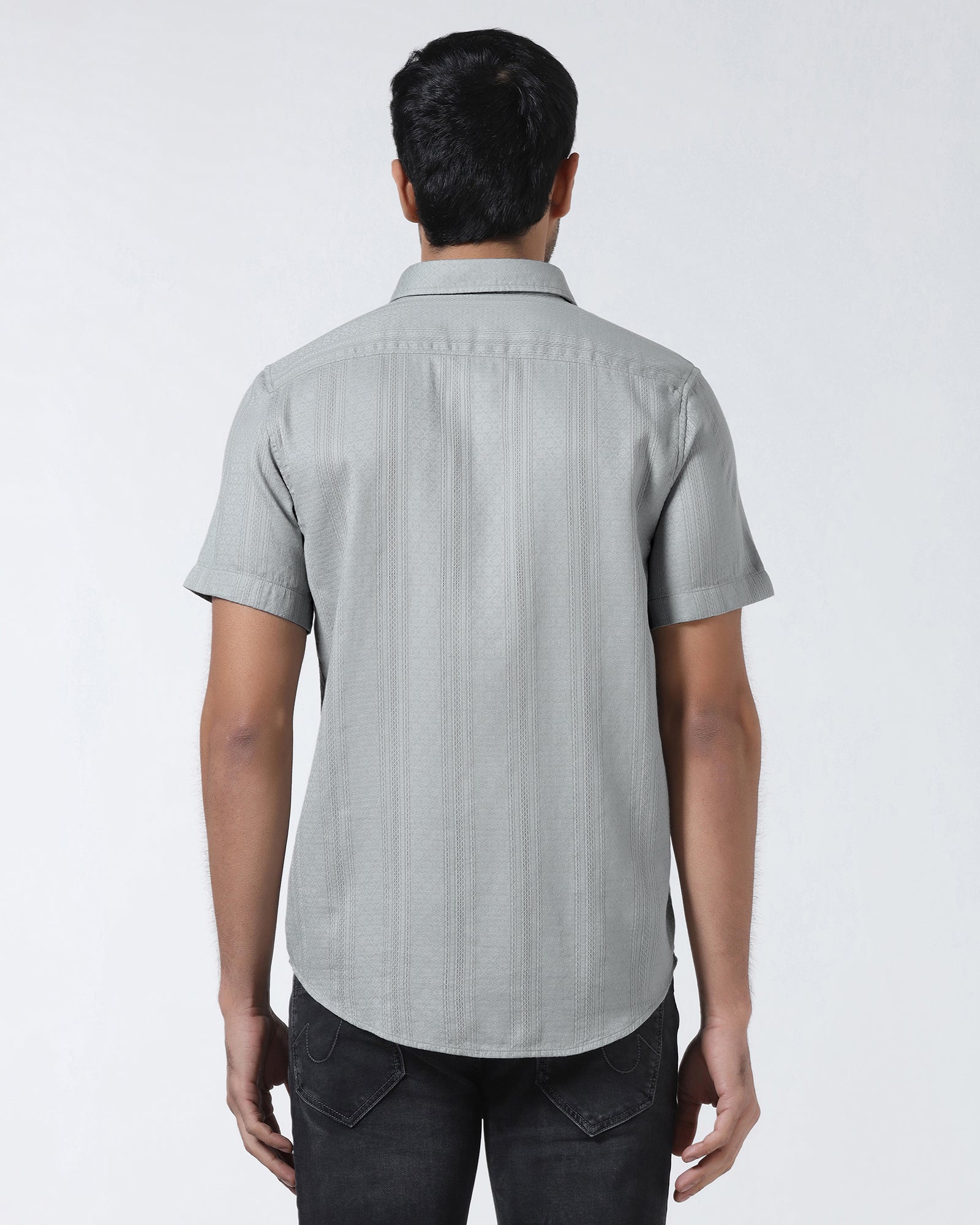 Grey Half Sleeve Textured Shirt - Lambo