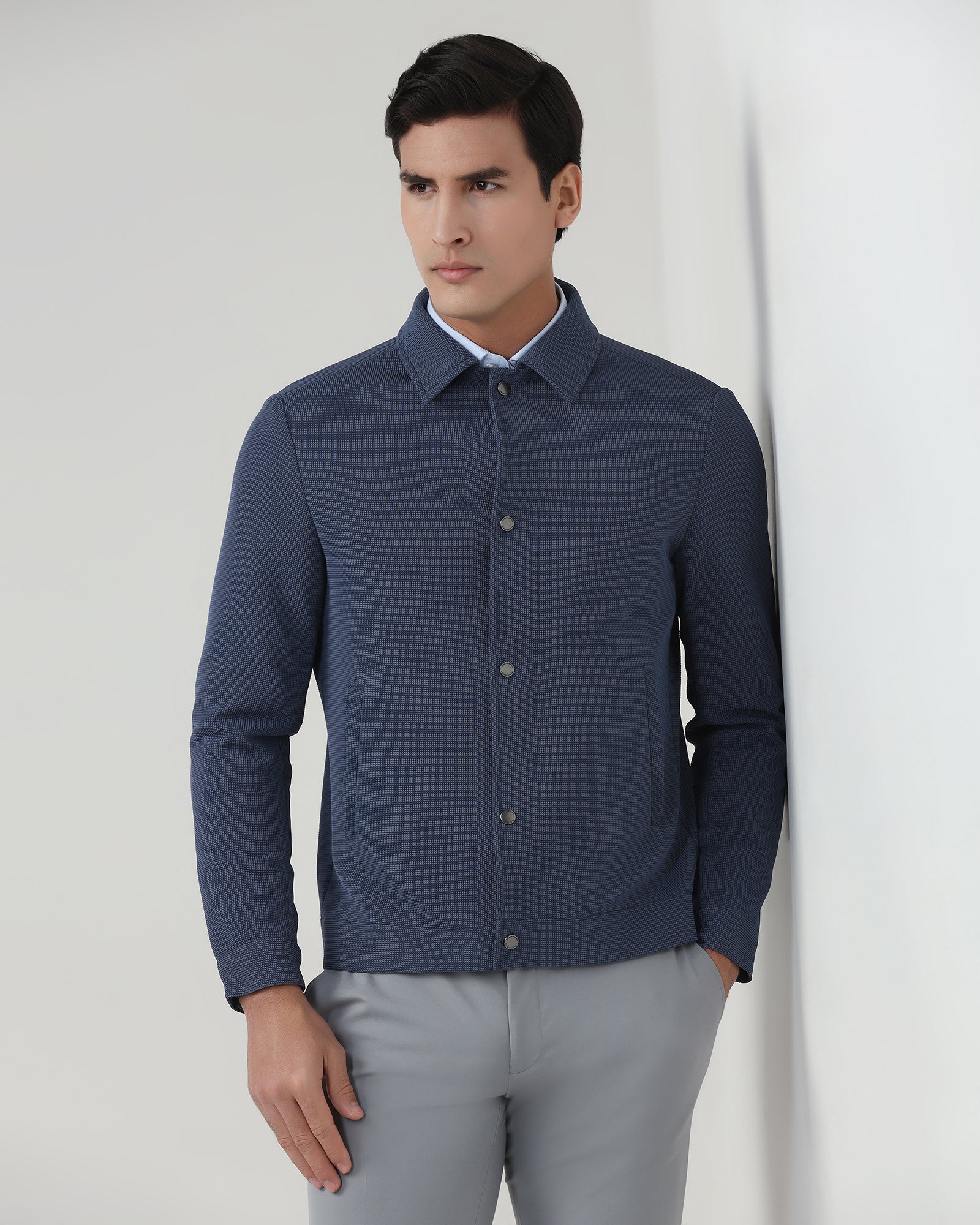 Grey Textured Zipper Jacket - Joan