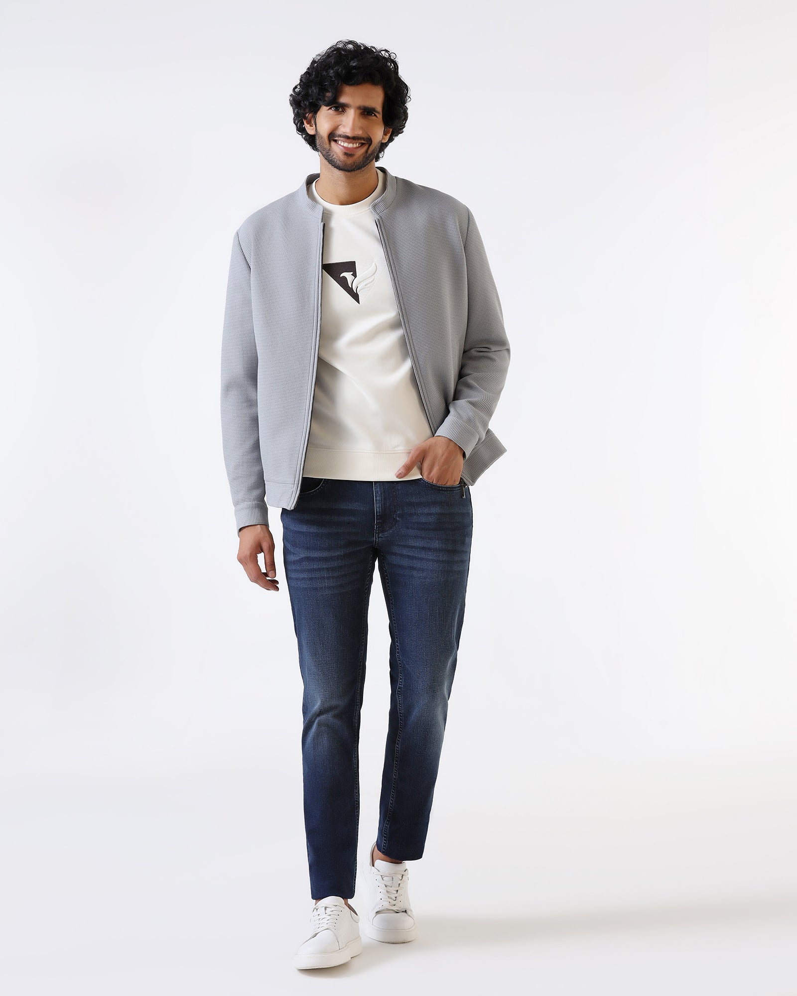 Grey Textured Zipper Jacket - Maxwel