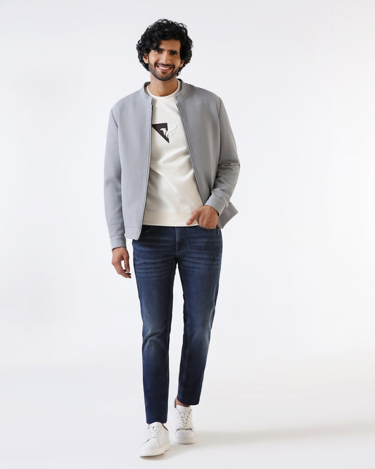 Grey Textured Zipper Jacket - Maxwel