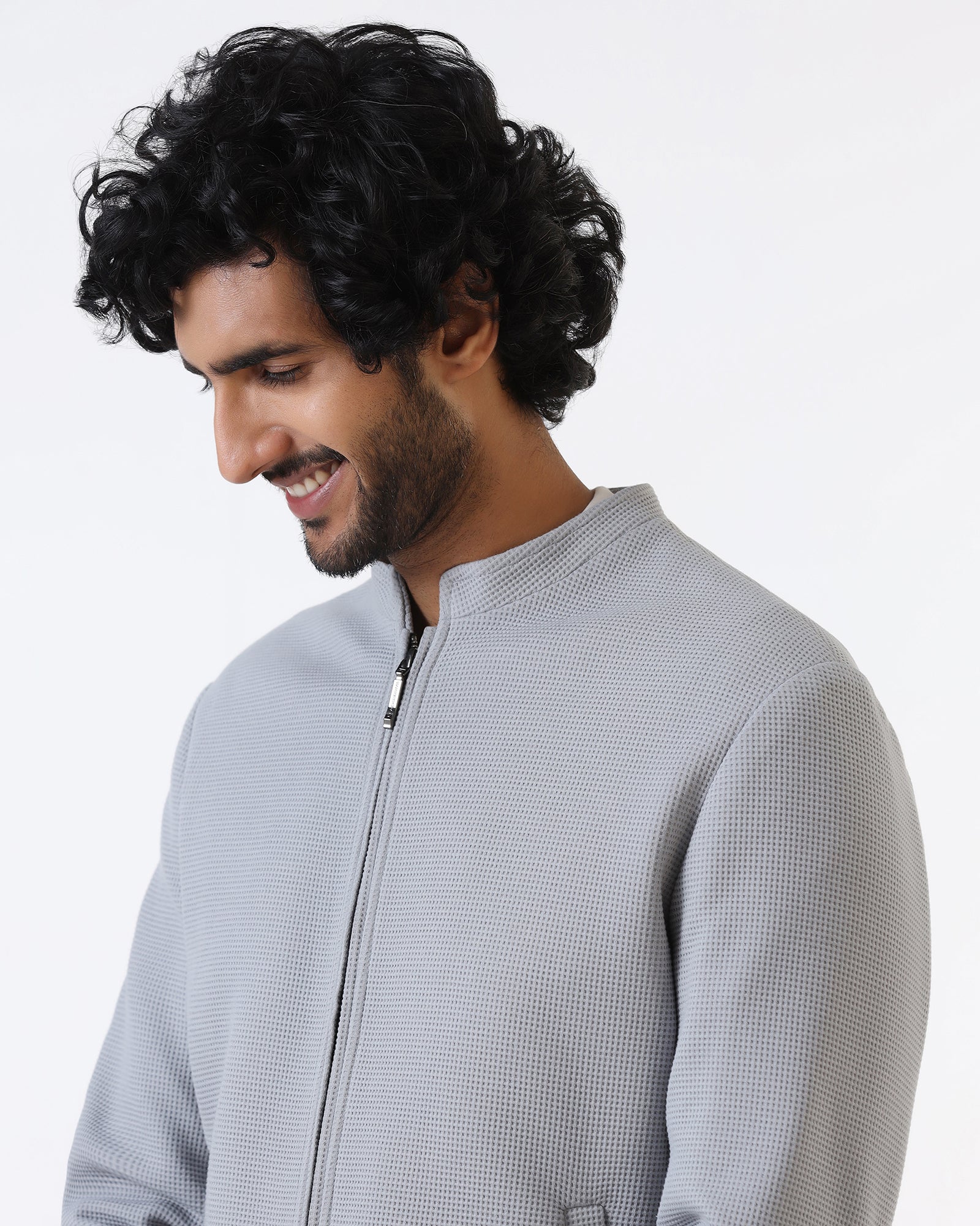 Grey Textured Zipper Jacket - Maxwel