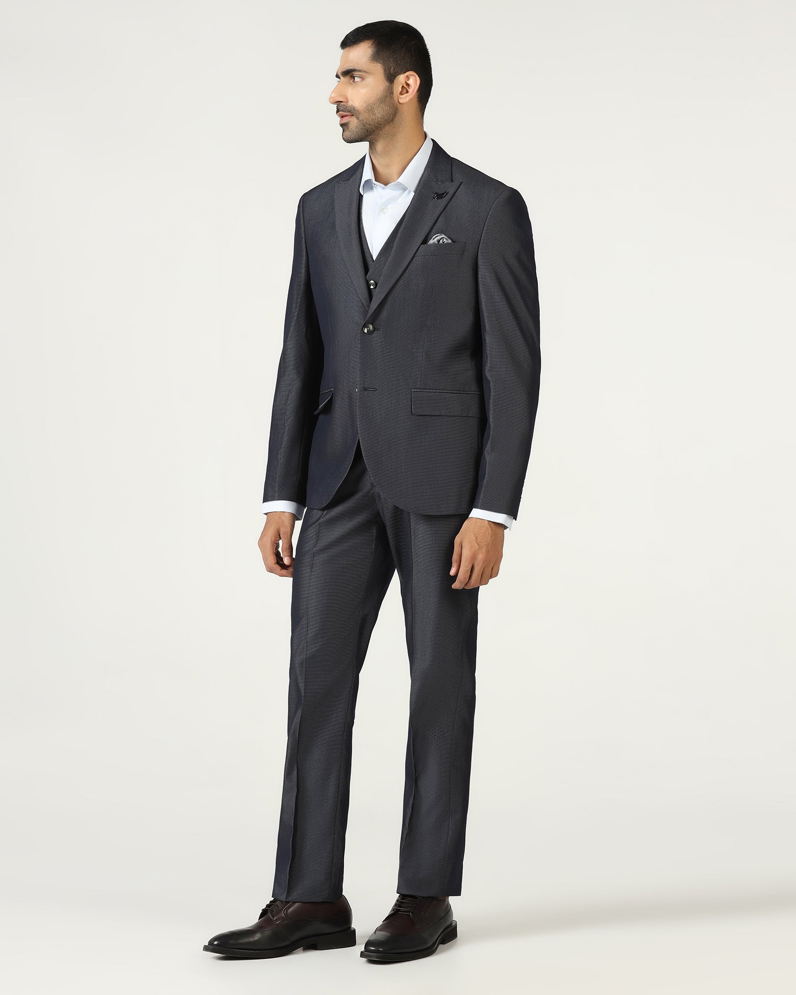 Grey Three Piece Textured Suit - Jiver