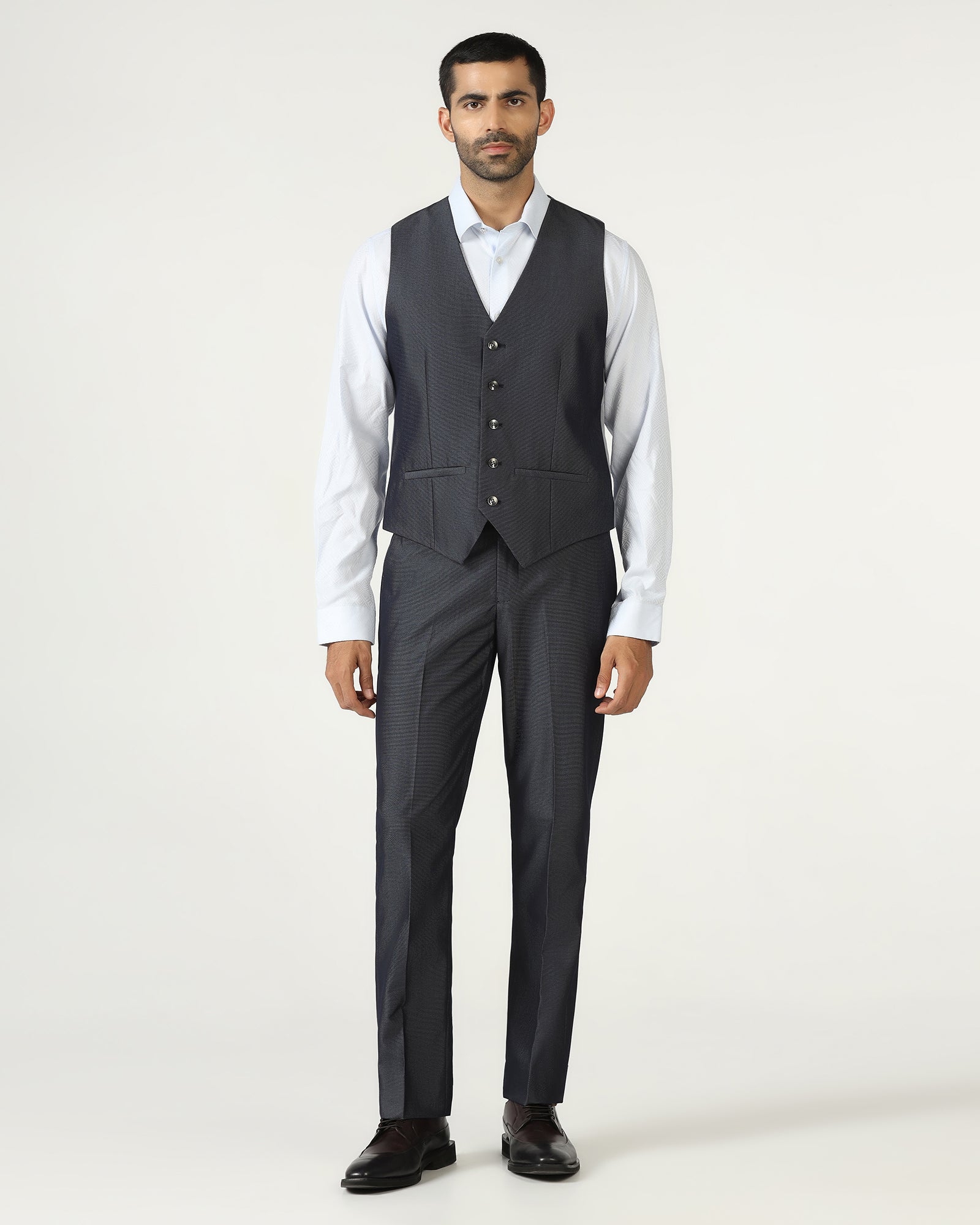 Grey Three Piece Textured Suit - Jiver