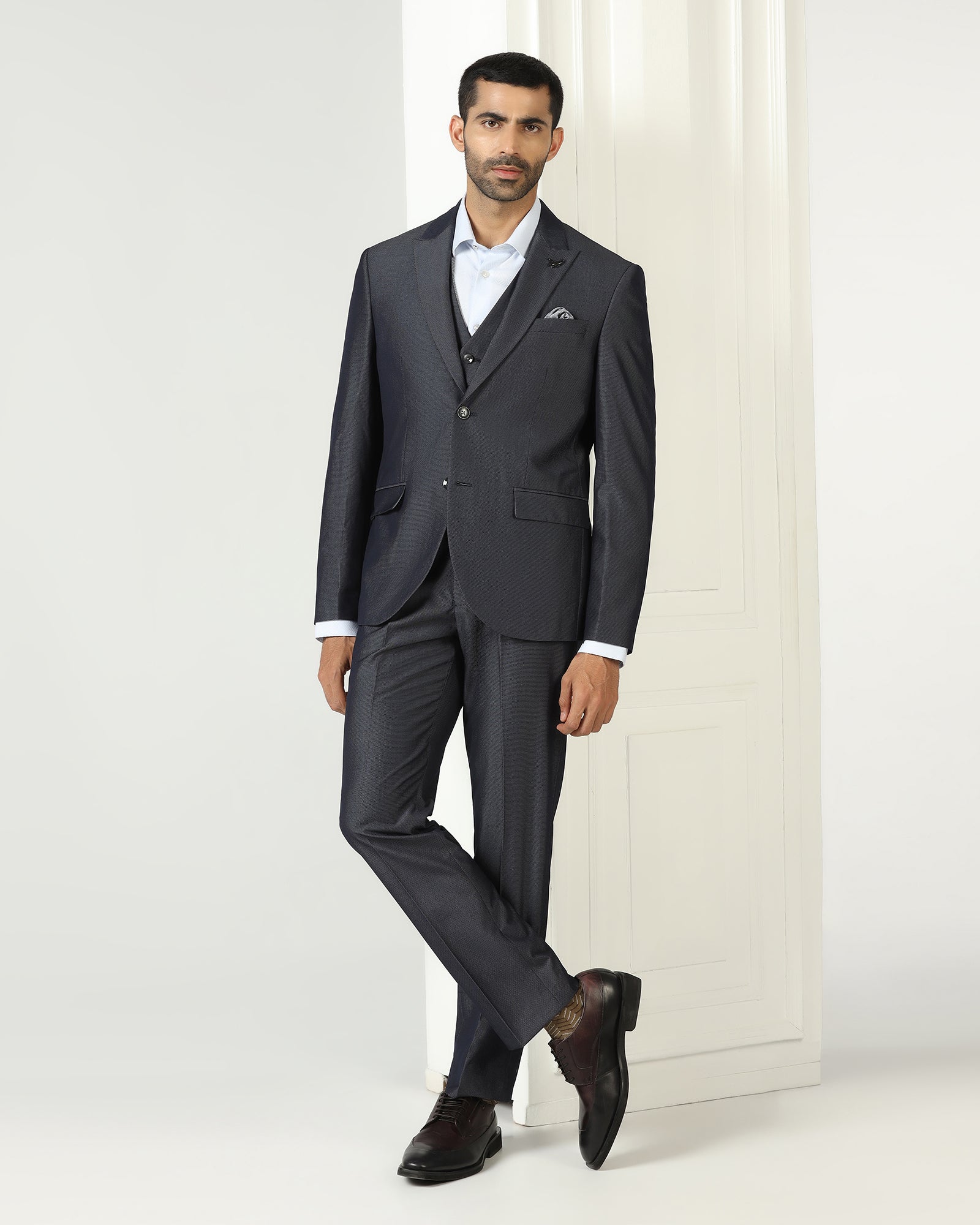 Grey Three Piece Textured Suit - Jiver