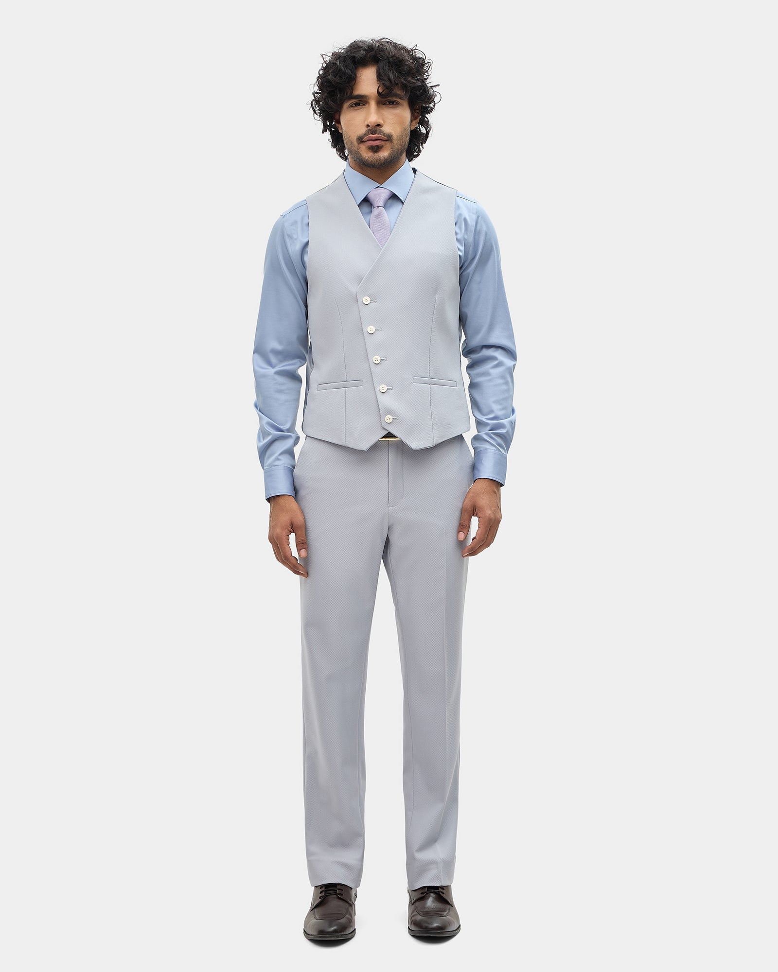 Grey Three Piece Textured Suit - Tristan