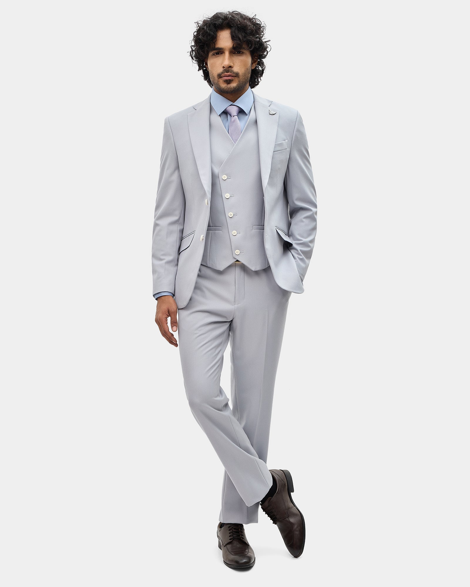 Grey Three Piece Textured Suit - Tristan