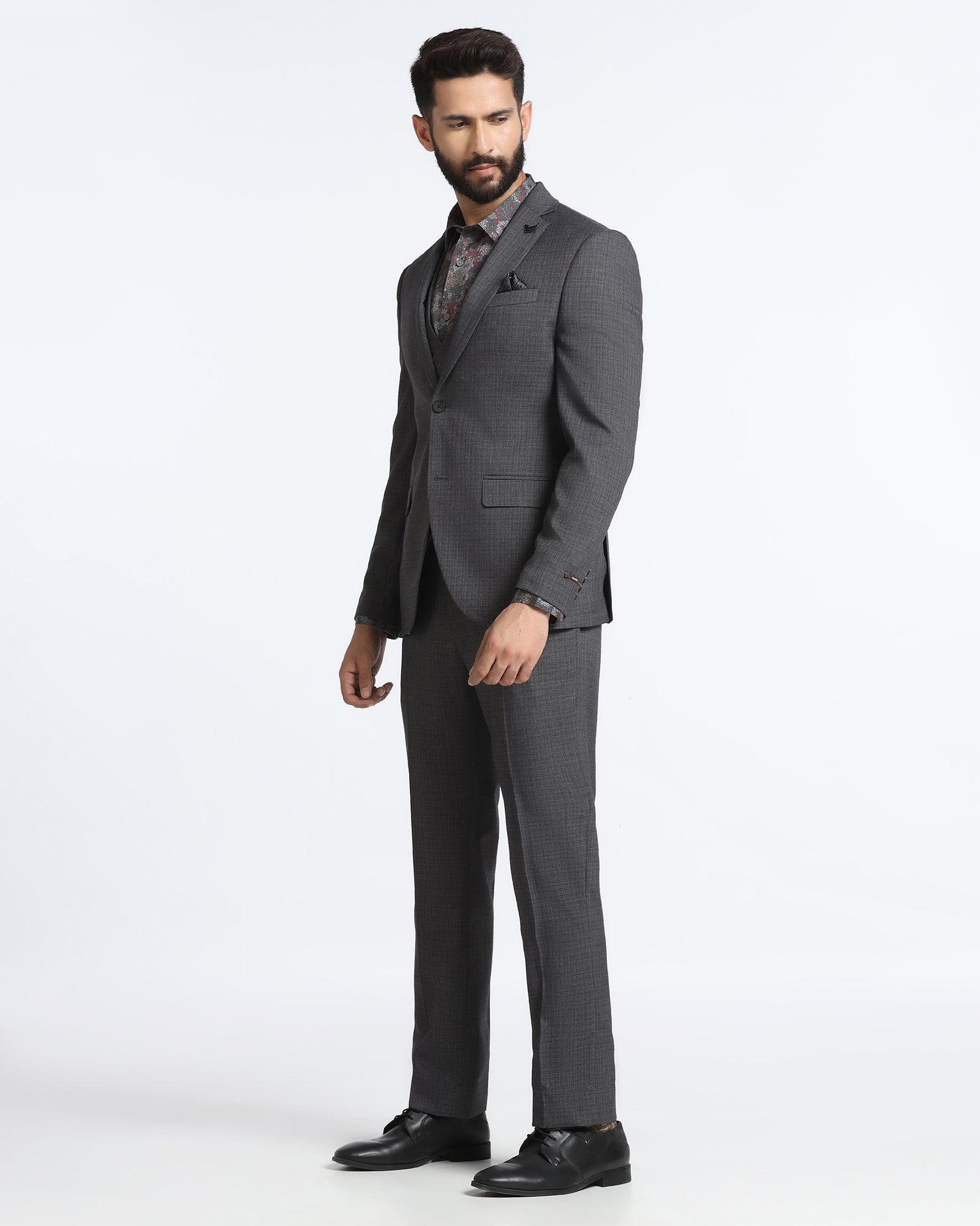 Grey Three Piece Textured Suit - Zyme