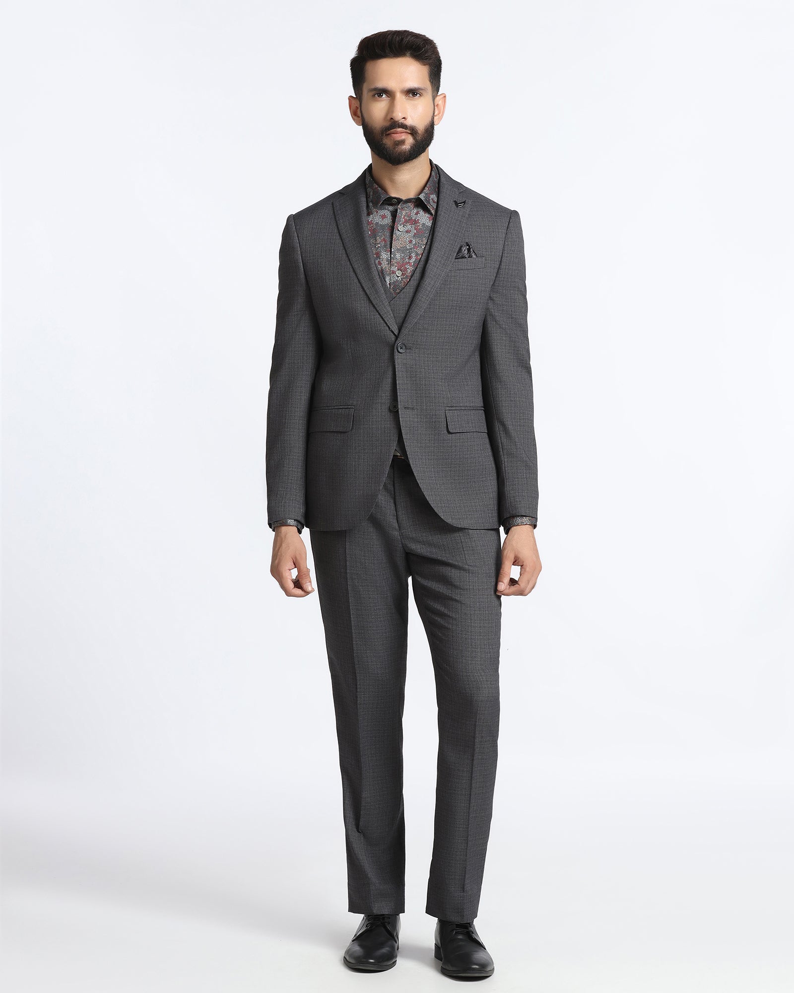 Buy Grey Three Piece Textured Suit From Zyme Collection