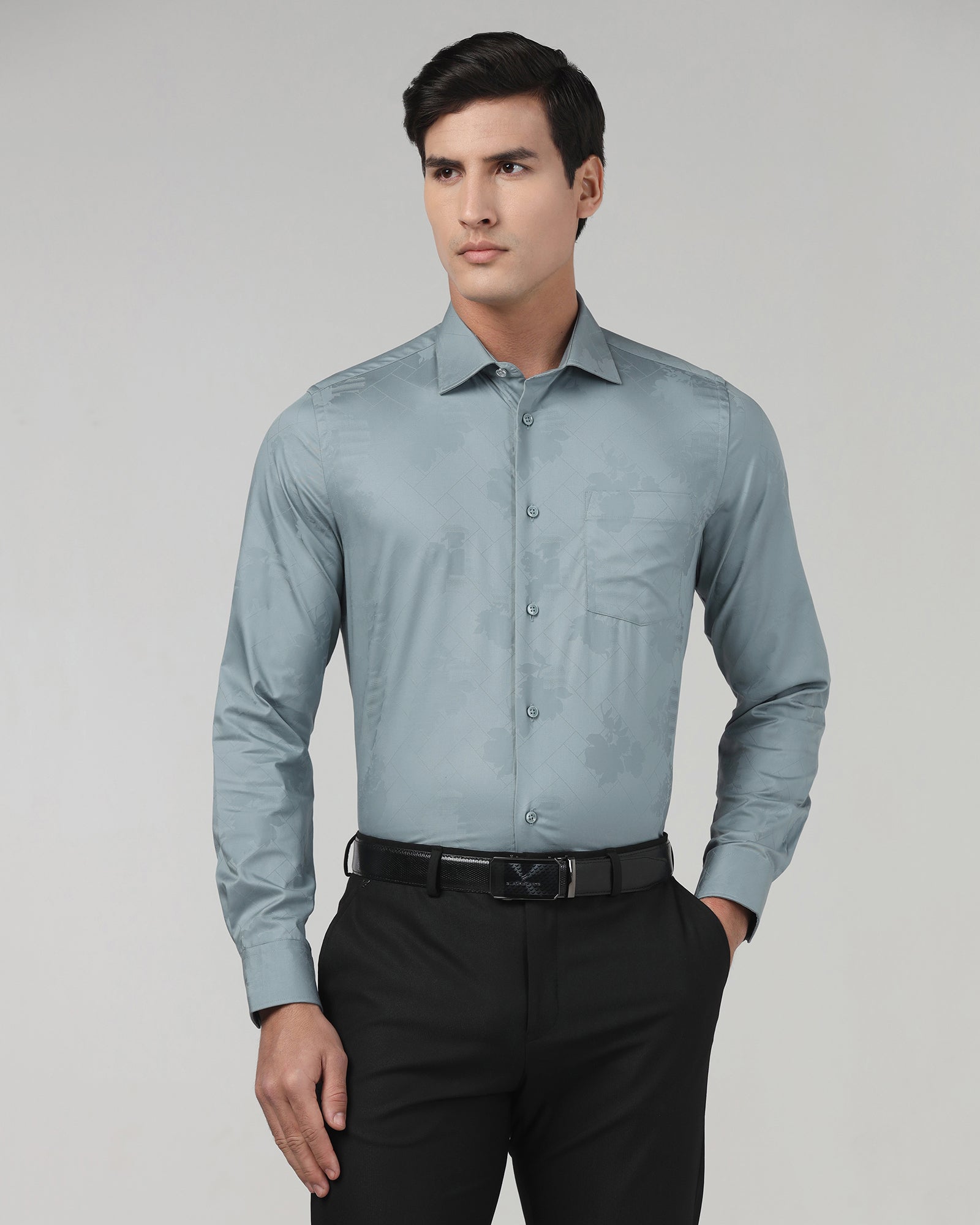 Greyish Blue Jacquard Shirt - Ramen