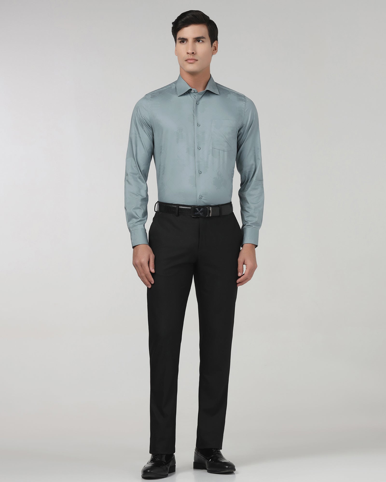 Greyish Blue Jacquard Shirt - Ramen