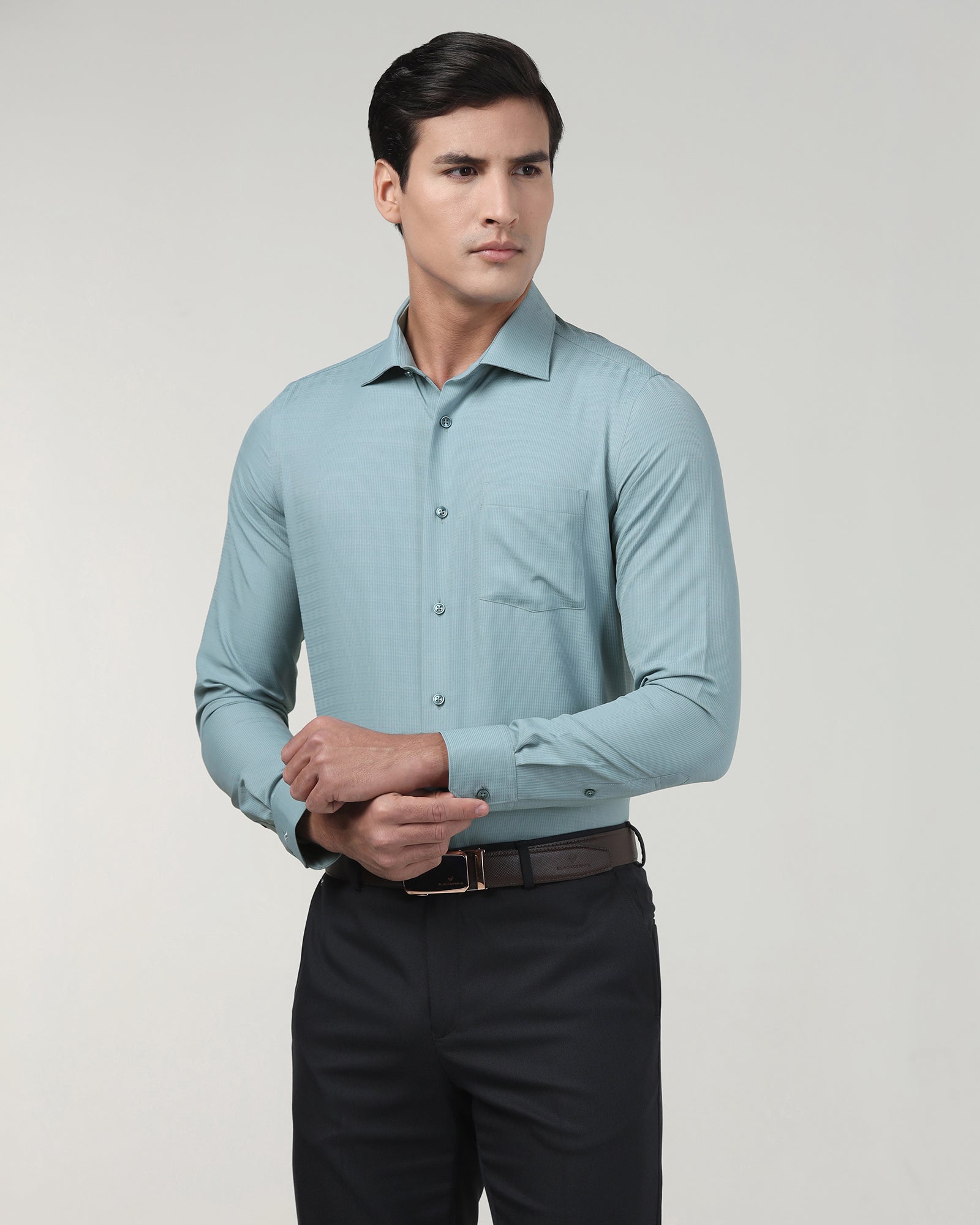 Greyish Blue Non Iron Textured Shirt - Reform E