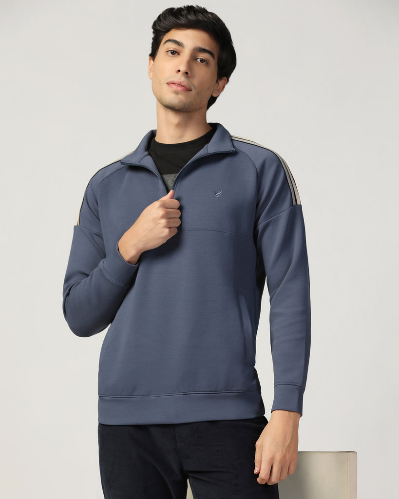 Half Zipper Blue Solid Sweatshirt - Eno