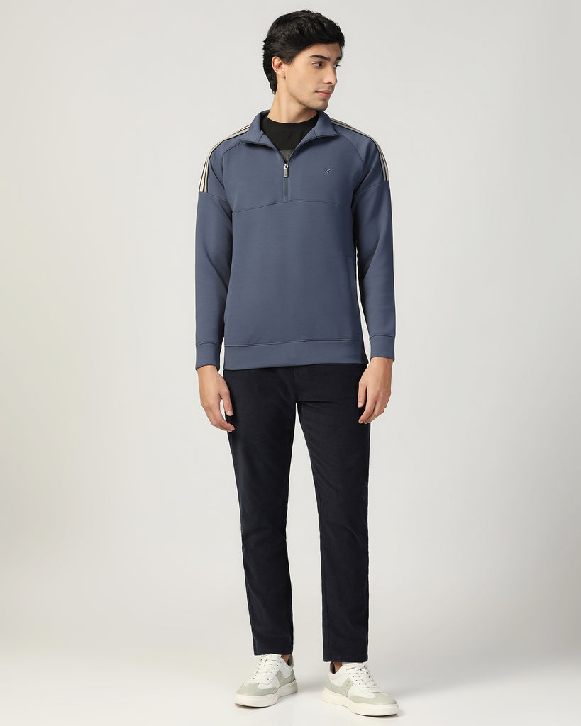 Half Zipper Blue Solid Sweatshirt - Eno