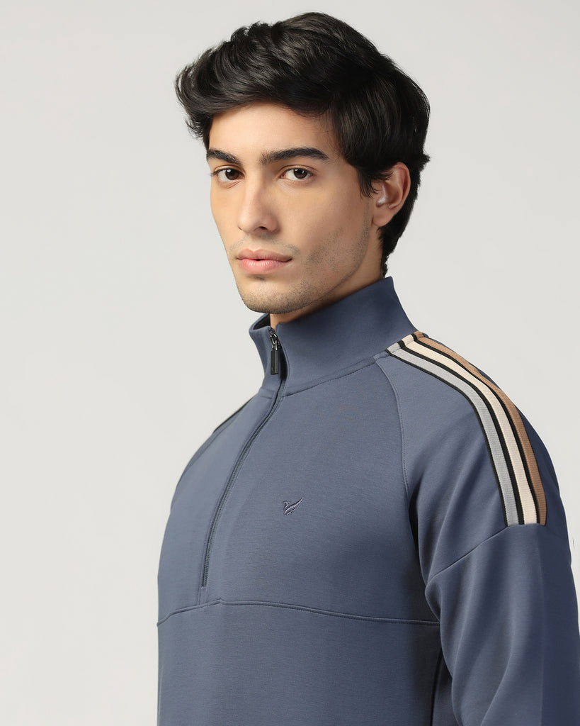 Half Zipper Blue Solid Sweatshirt - Eno