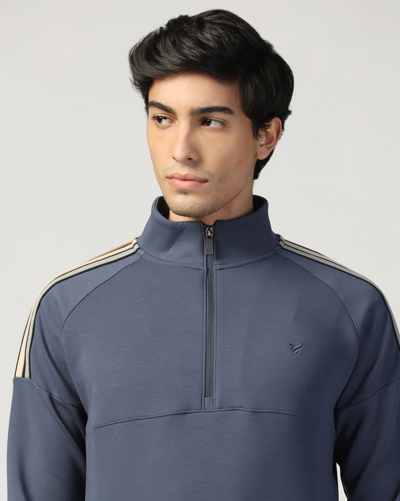 Half Zipper Blue Solid Sweatshirt - Eno