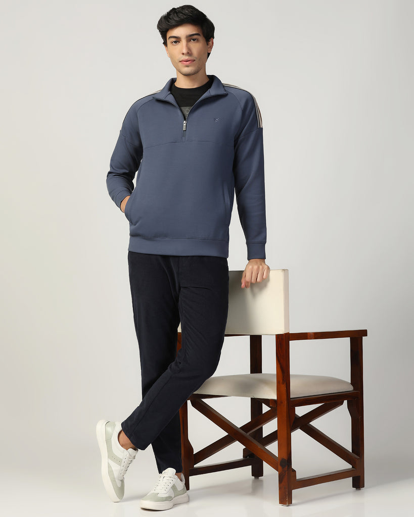 Half Zipper Blue Solid Sweatshirt - Eno