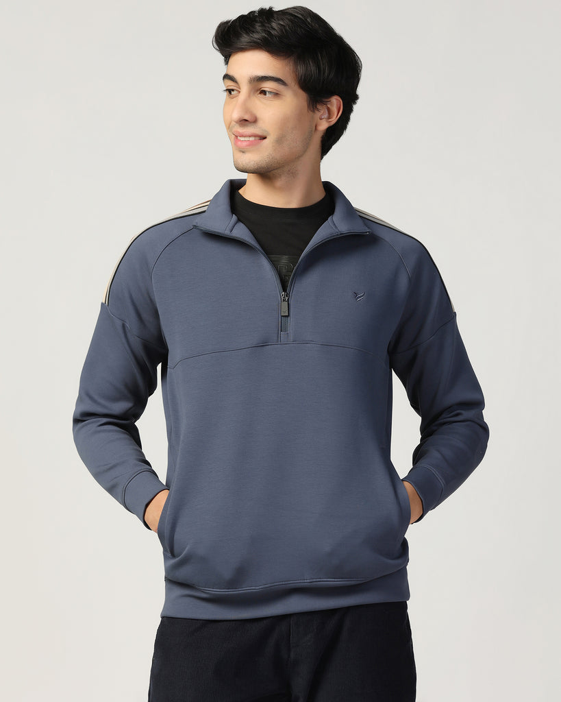 Half Zipper Blue Solid Sweatshirt - Eno