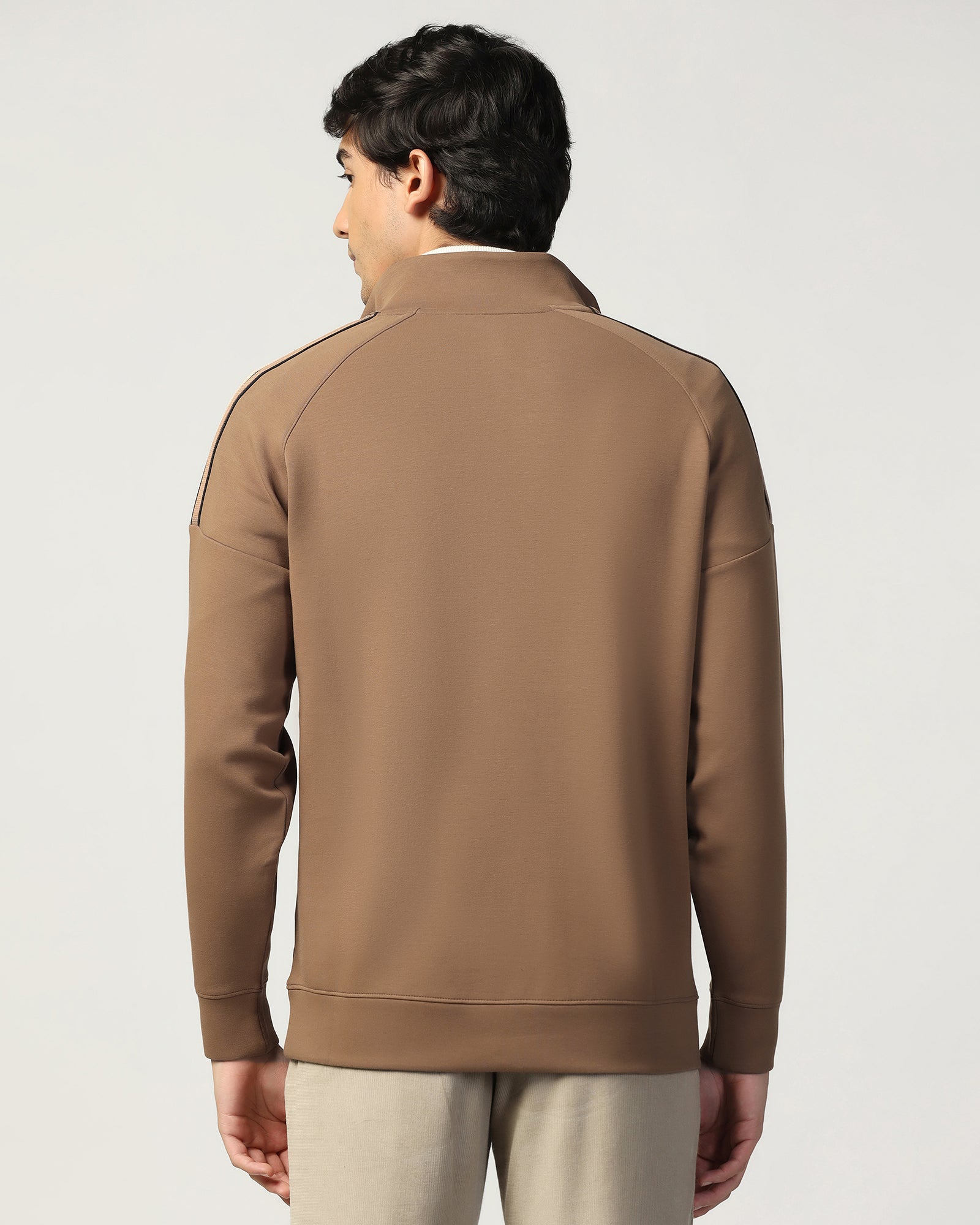 Buy Half Zipper Brown & Tan Solid Sweatshirt Online