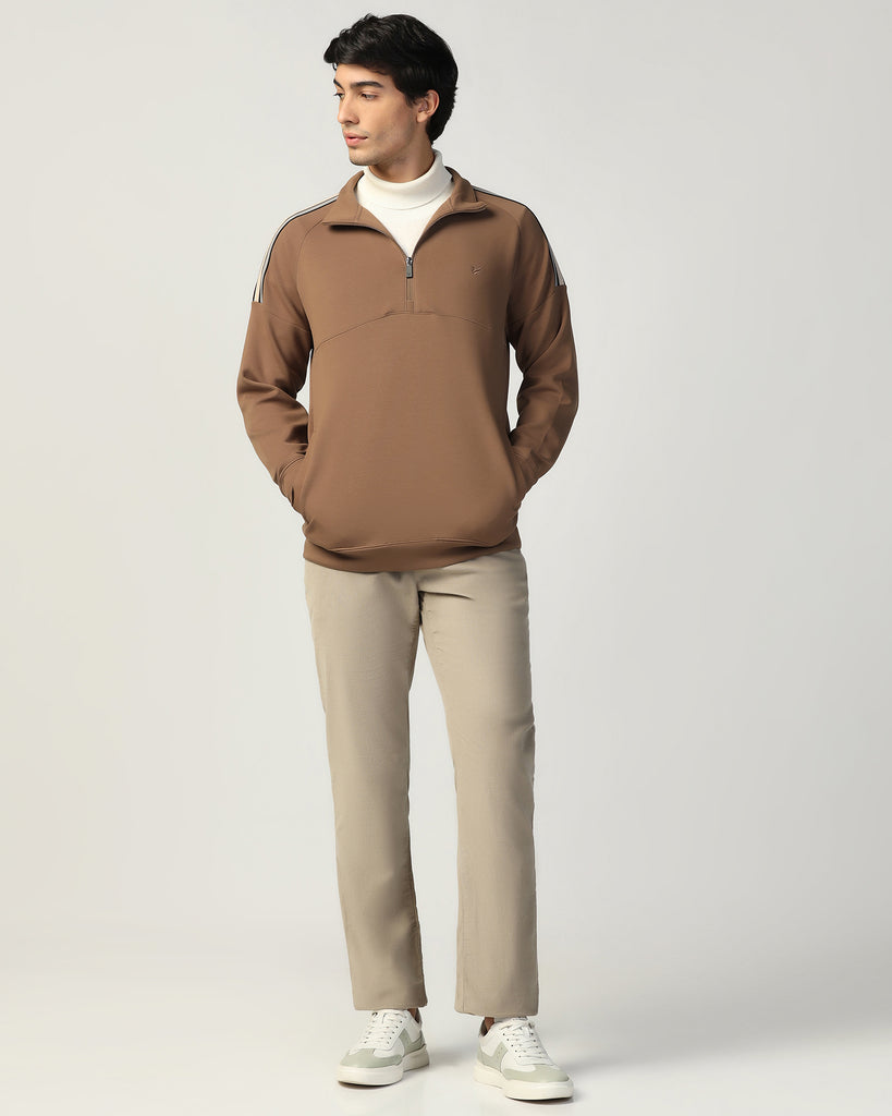 Half Zipper Brown & Tan Solid Sweatshirt - Eno