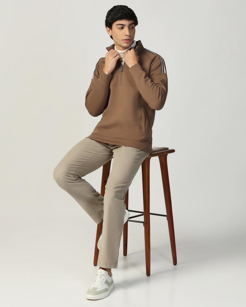 Half Zipper Brown & Tan Solid Sweatshirt - Eno