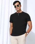 Henley Collar Black Textured T-Shirt - Clark