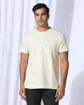 Henley Collar Powder Yellow Textured T-Shirt - Clark