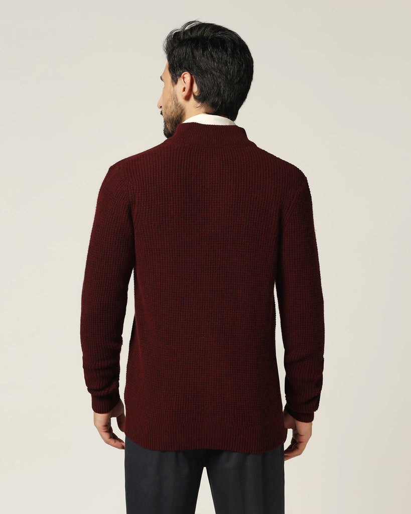 High Neck Maroon Textured Sweater - Jeremy