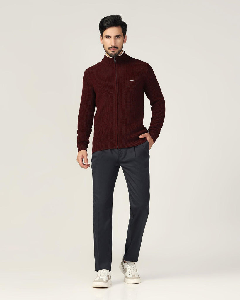 High Neck Maroon Textured Sweater - Jeremy