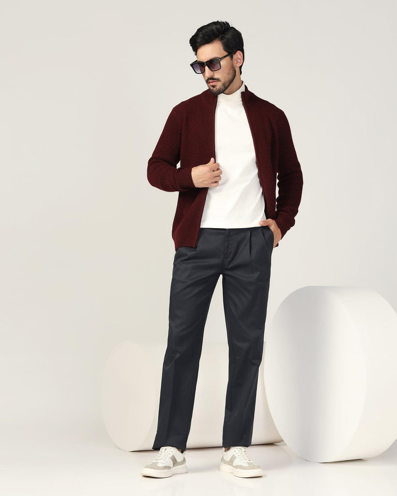 High Neck Maroon Textured Sweater - Jeremy