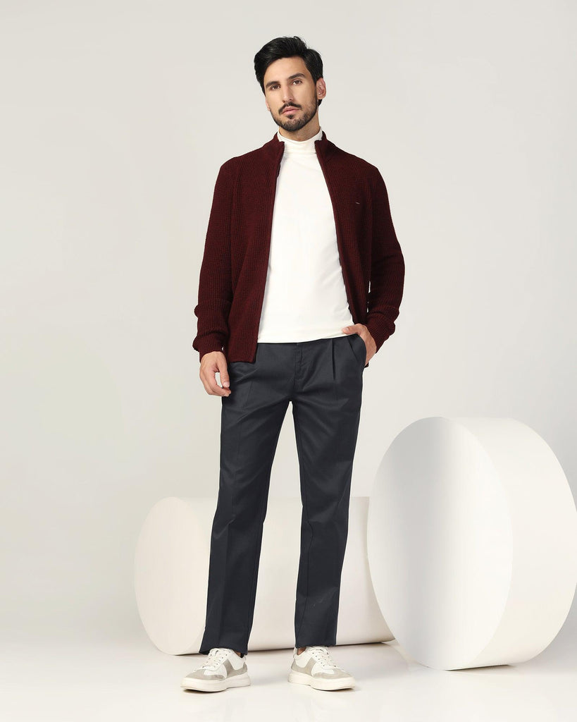 High Neck Maroon Textured Sweater - Jeremy