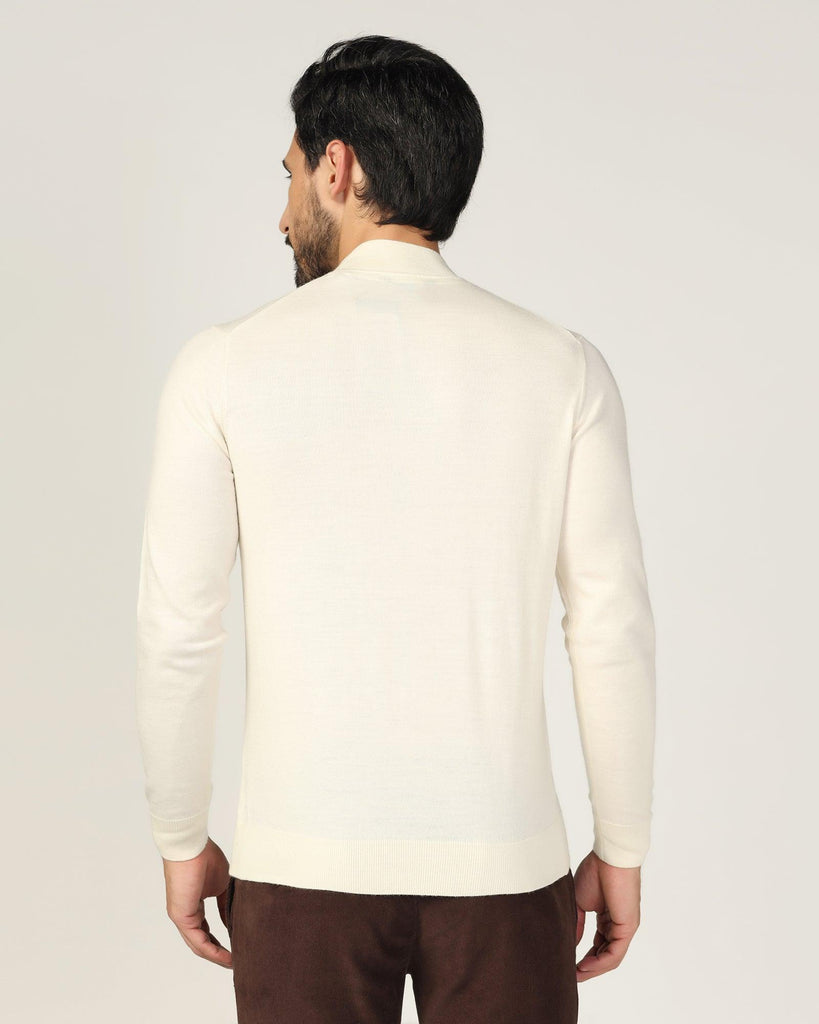 High Neck Off White Solid Sweater - Jester