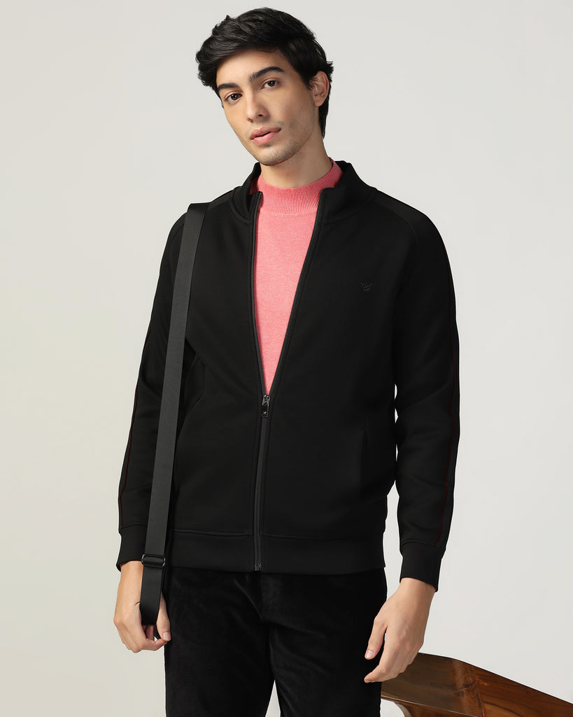 High Neck Black Solid Sweatshirt - Decy