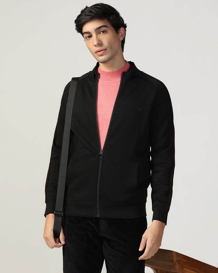 High Neck Black Solid Sweatshirt - Decy