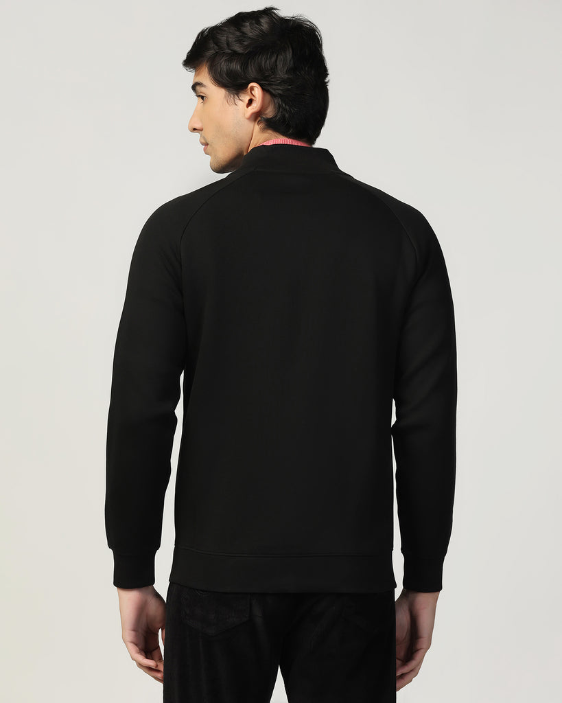 High Neck Black Solid Sweatshirt - Decy