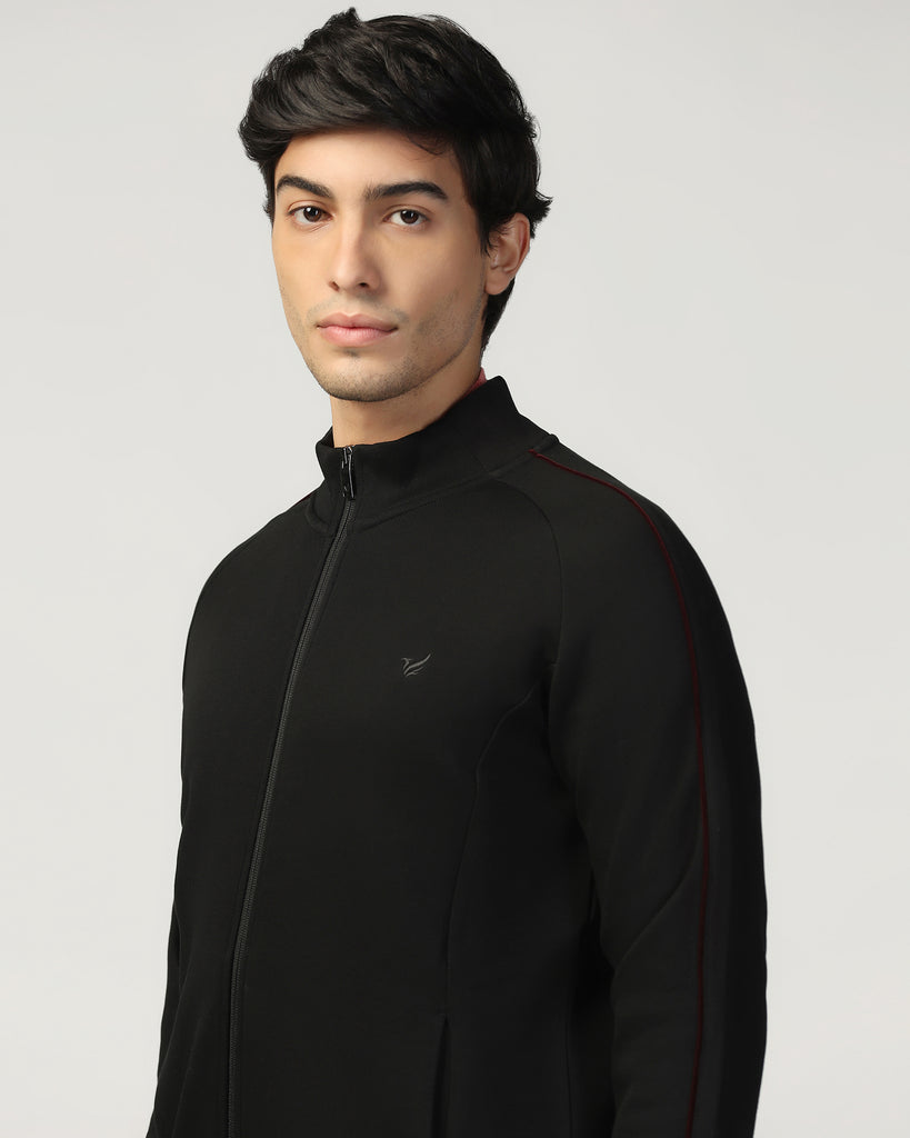 High Neck Black Solid Sweatshirt - Decy