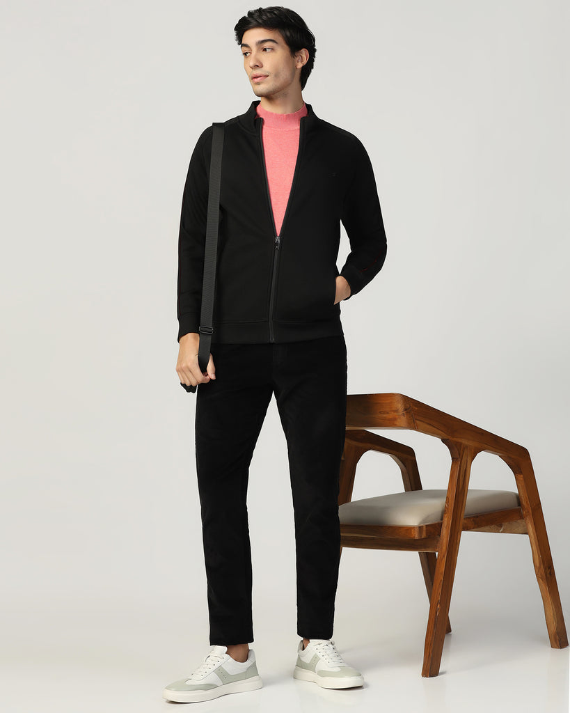 High Neck Black Solid Sweatshirt - Decy