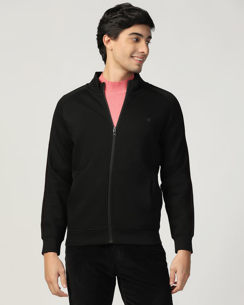 High Neck Black Solid Sweatshirt - Decy