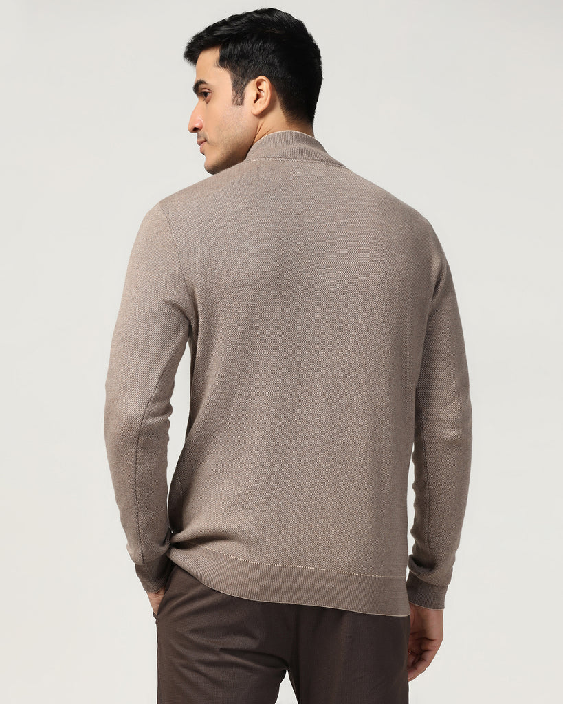 High Neck Brown Structure Sweater - Juan