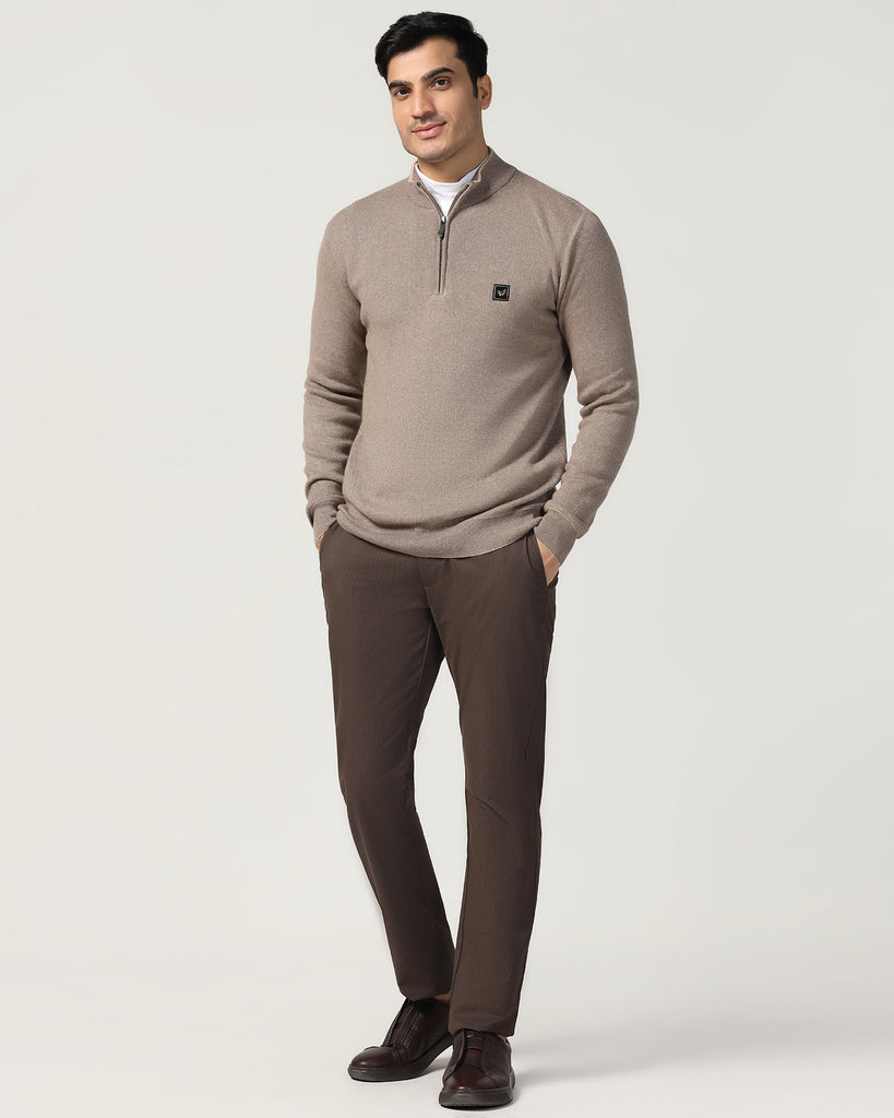 High Neck Brown Structure Sweater - Juan