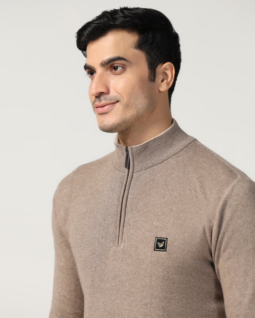 High Neck Brown Structure Sweater - Juan