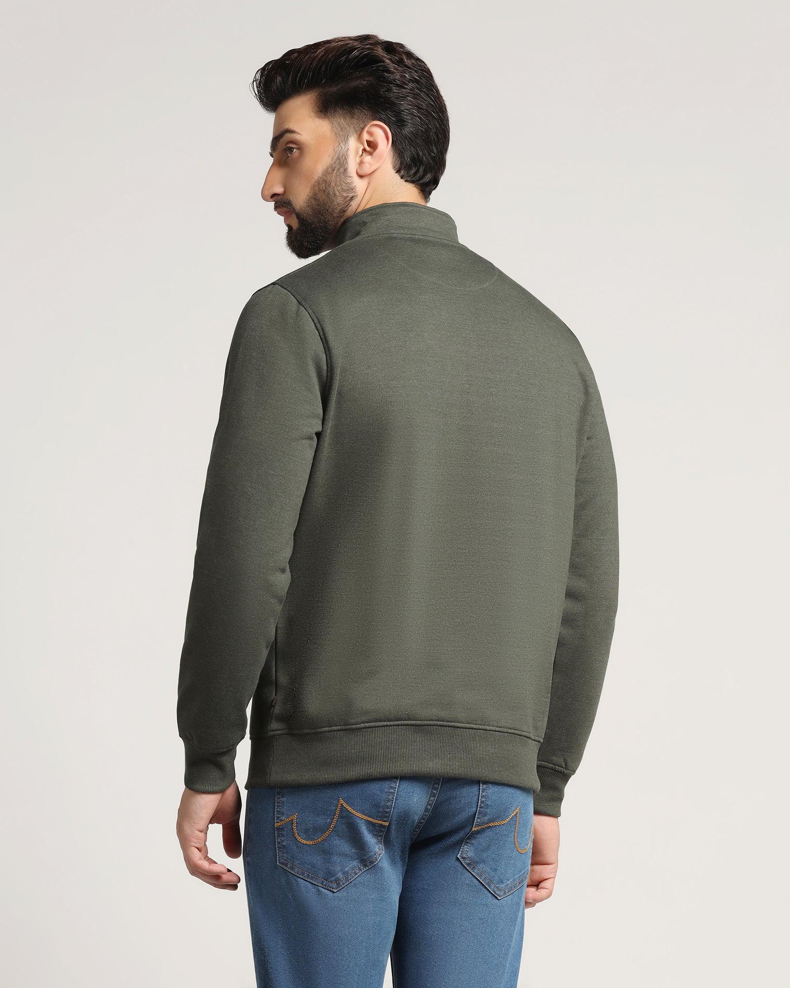 High Neck Green Melange Solid Sweatshirt - Pipper