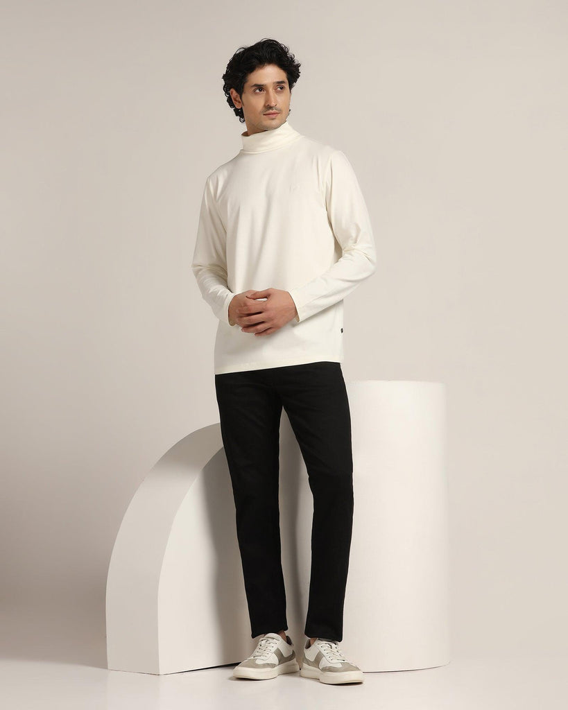 Turtle Neck Off White Solid T-Shirt - Kimmy