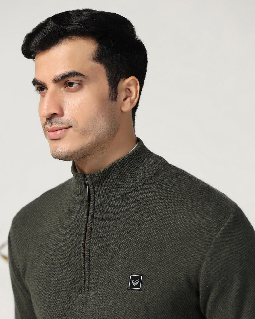 High Neck Olive Structure Sweater - Juan