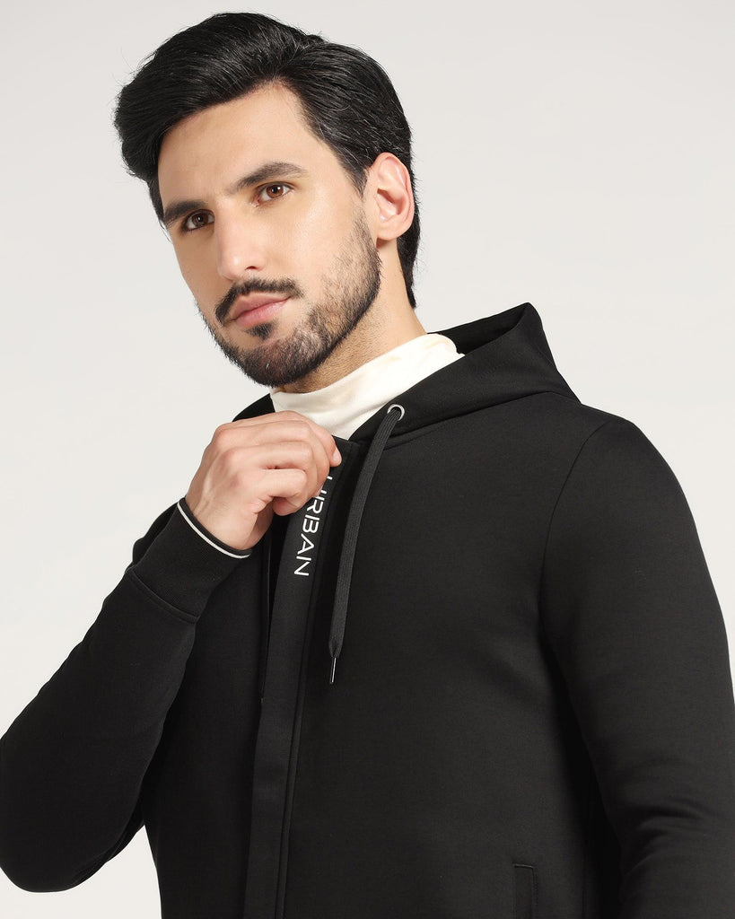 Hoodie Black Solid Sweatshirt - Morgo