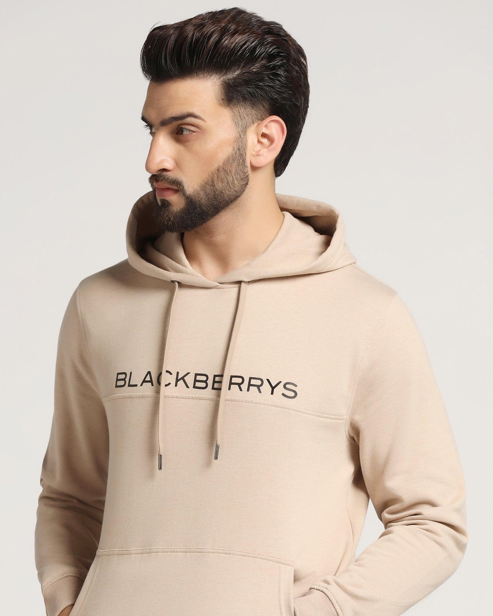 Hoodie Beige Melange Printed Sweat-Shirt - Jaquel - Blackberrys