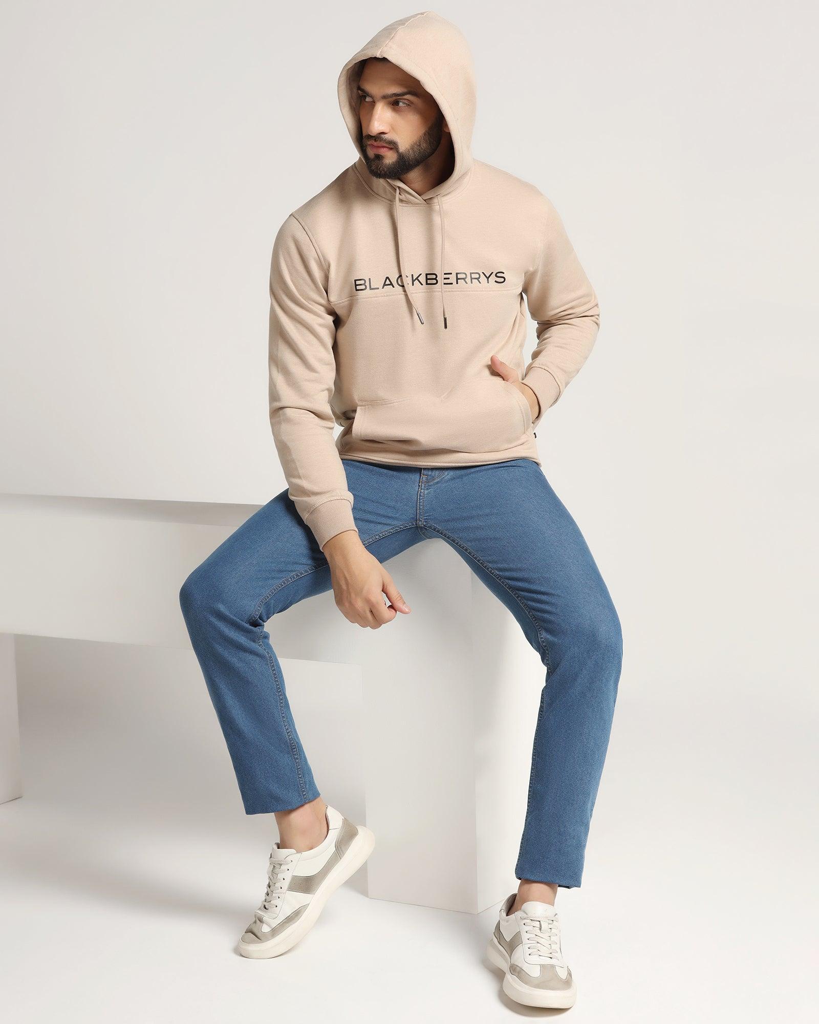 Hoodie Beige Melange Printed Sweat-Shirt - Jaquel - Blackberrys