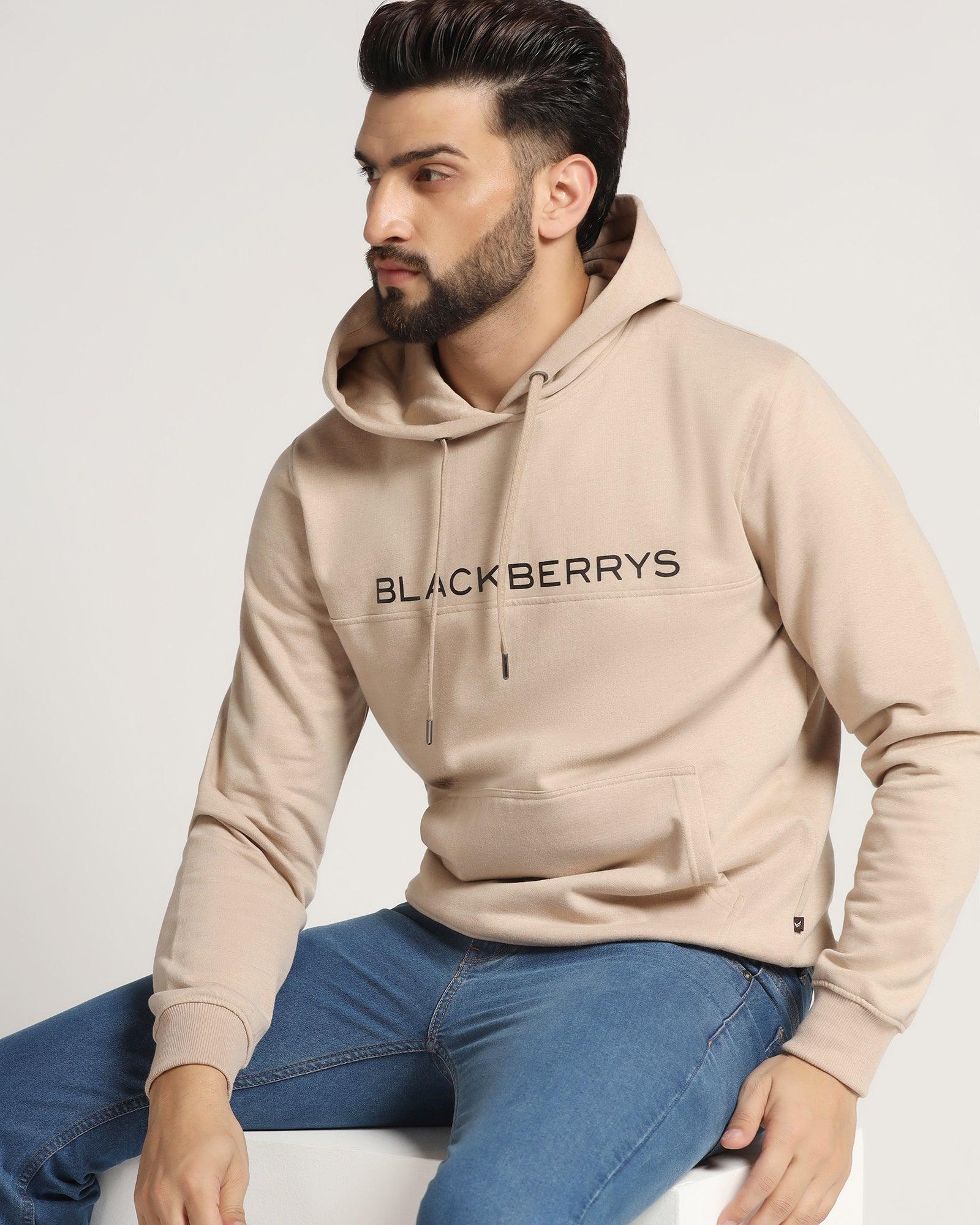 Hoodie Beige Melange Printed Sweat-Shirt - Jaquel - Blackberrys