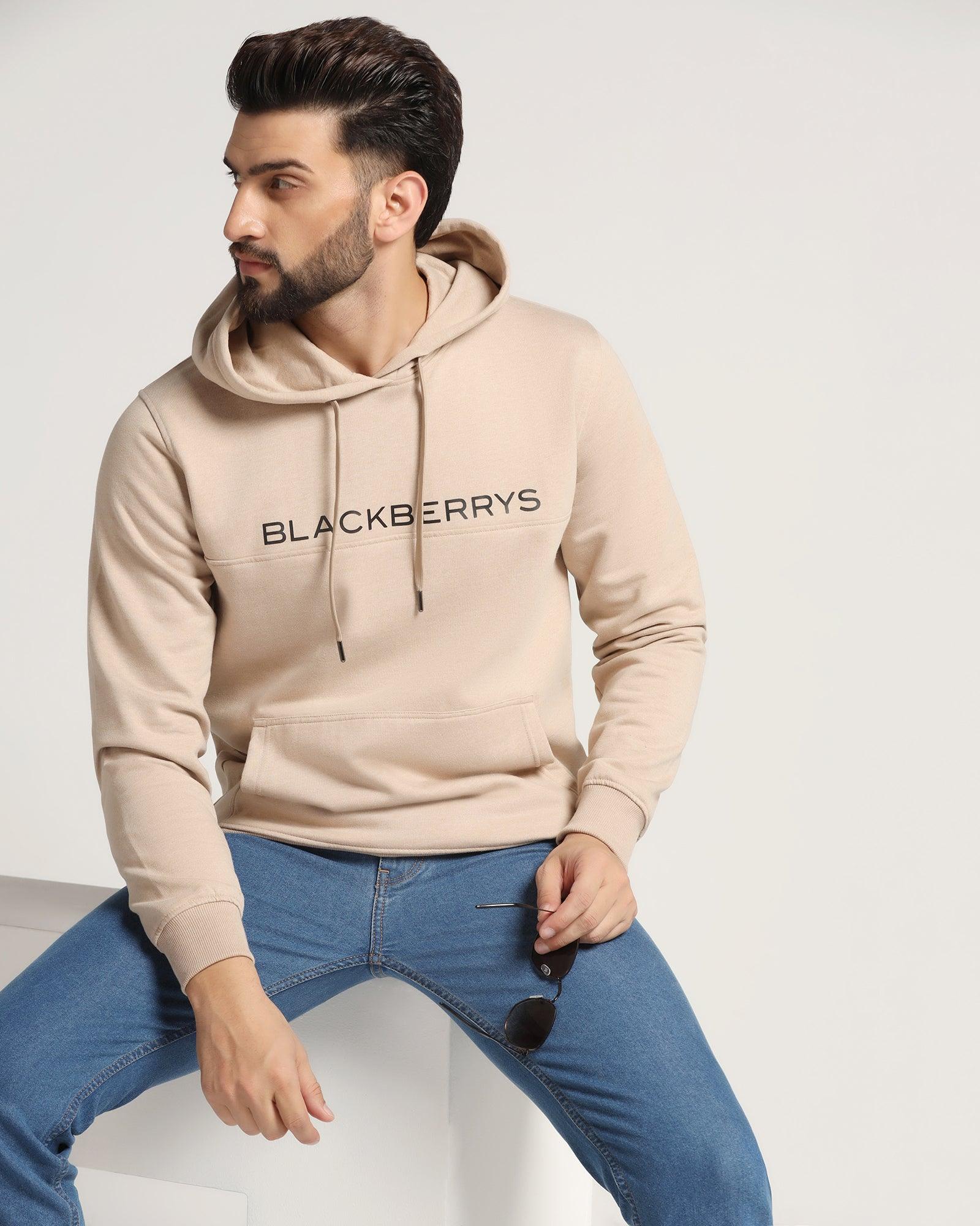 Hoodie Beige Melange Printed Sweat-Shirt - Jaquel - Blackberrys