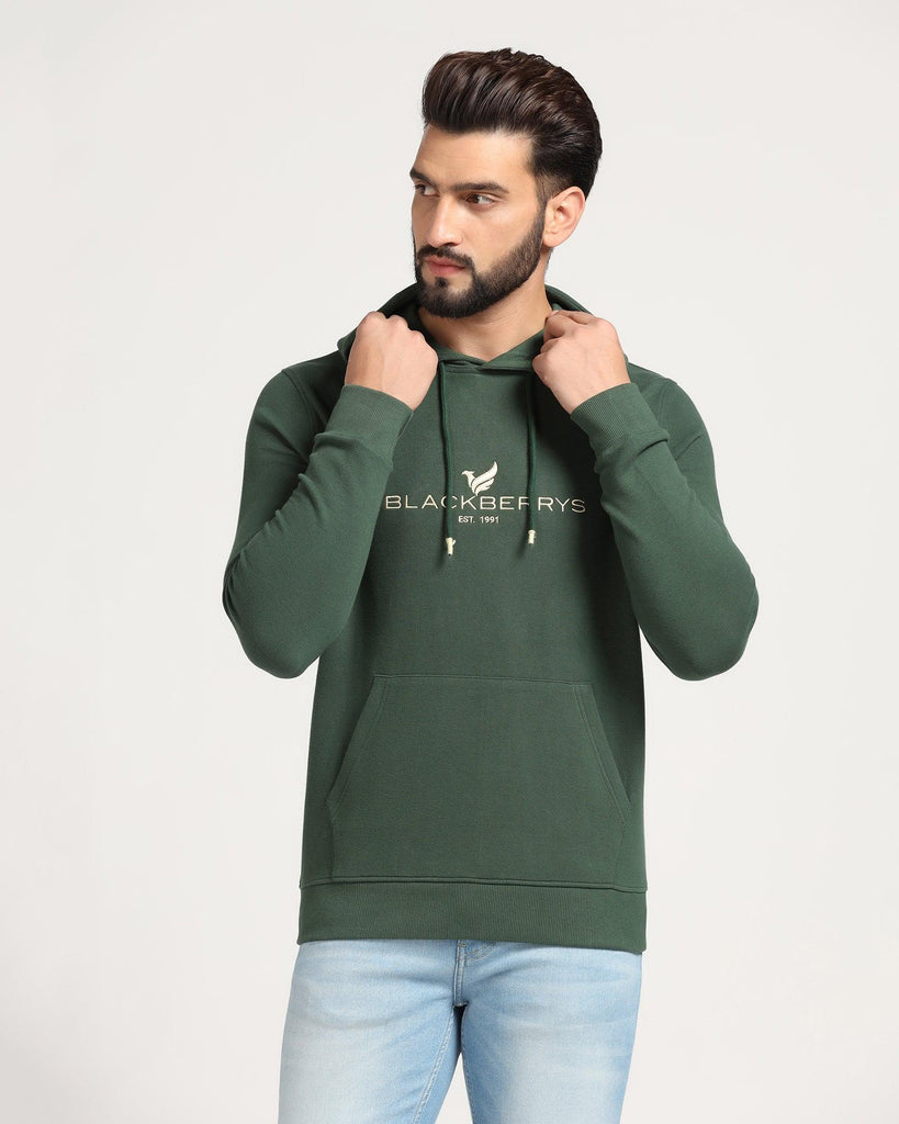 Hoodie Bottle Green Solid Sweatshirt - Feb